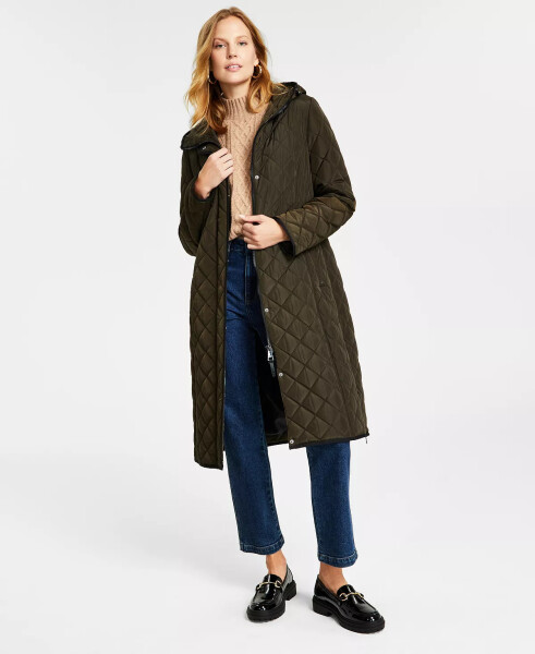 Women's Hooded Belted Quilted Coat Loden - 7