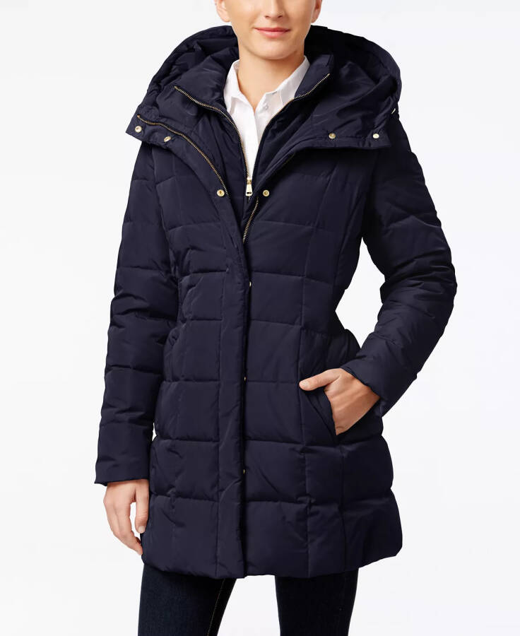 Women's Hooded Down Puffer Coat - Navy - 1