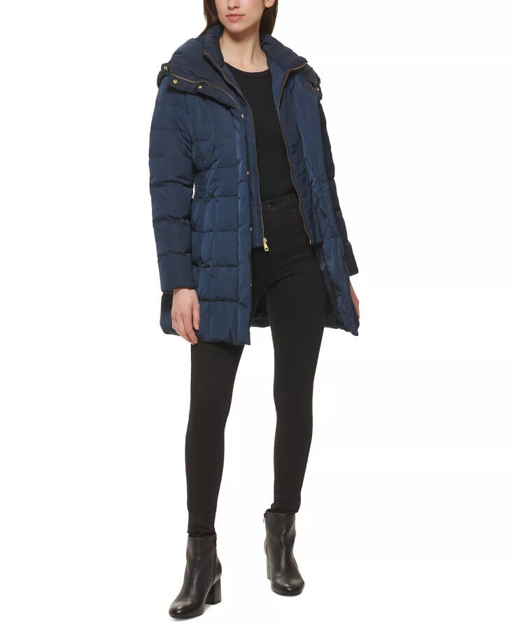 Women's Hooded Down Puffer Coat - Navy - 3