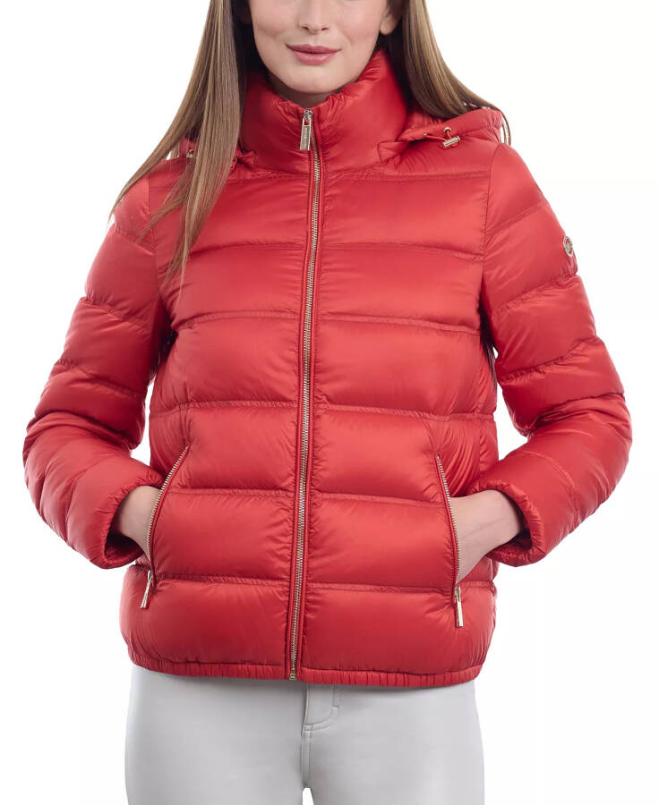 Women's Hooded Packable Bomber Puffer Coat Bright Terracotta - 5