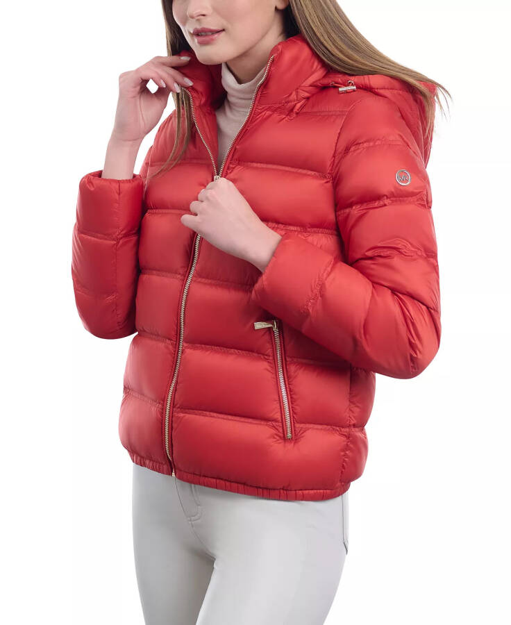 Women's Hooded Packable Bomber Puffer Coat Bright Terracotta - 7