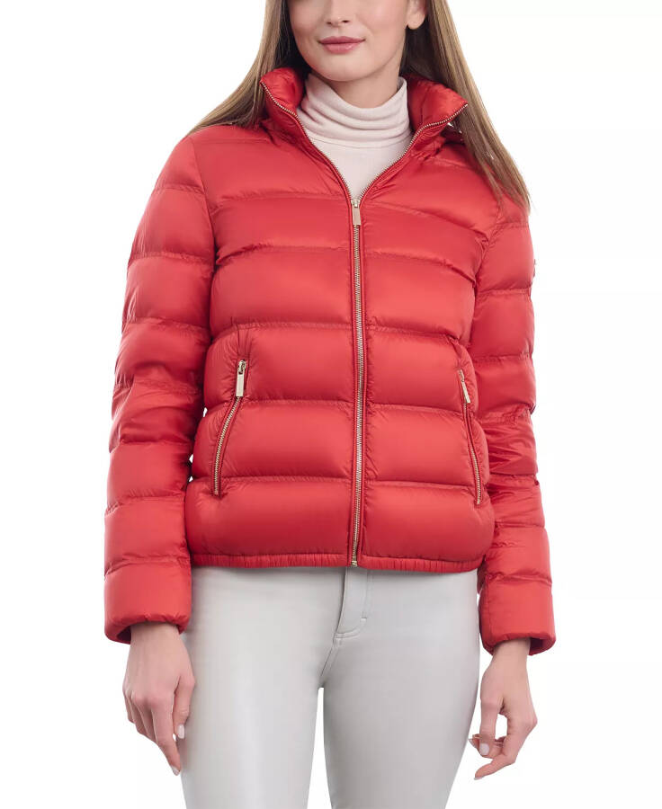 Women's Hooded Packable Bomber Puffer Coat Bright Terracotta - 8