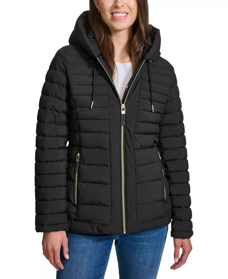 Women's Hooded Packable Puffer Coat Black - 1