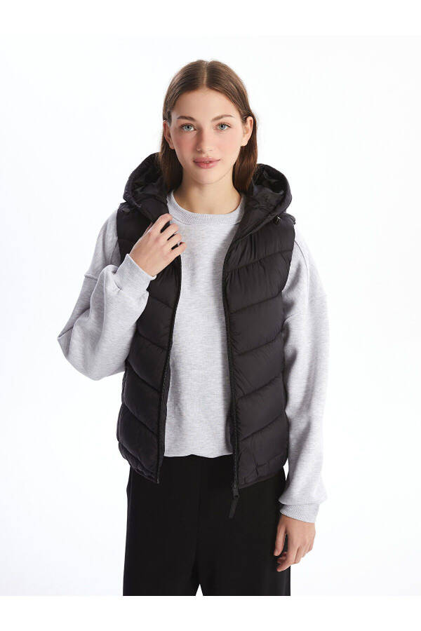 Women's Hooded Puffer Vest - 1