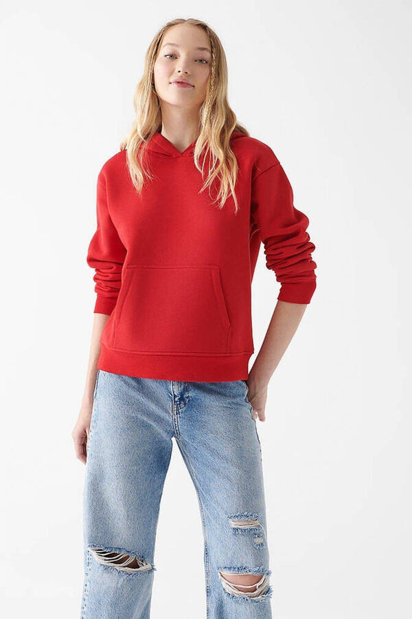 Women's Hooded Red Basic Sweatshirt 167299-82054 - 1