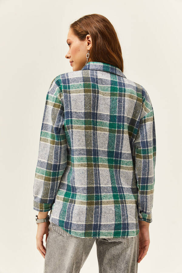 Women's Indigo Emerald Single Pocket Plaid Lumberjack Shirt GML-19001163 - 6