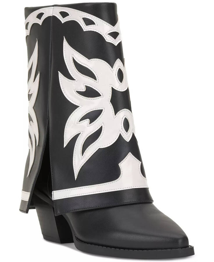 Women's Jadiza Fold-Over Cuffed Cowboy Boots, Created for Modazone Black/White Smooth - 7