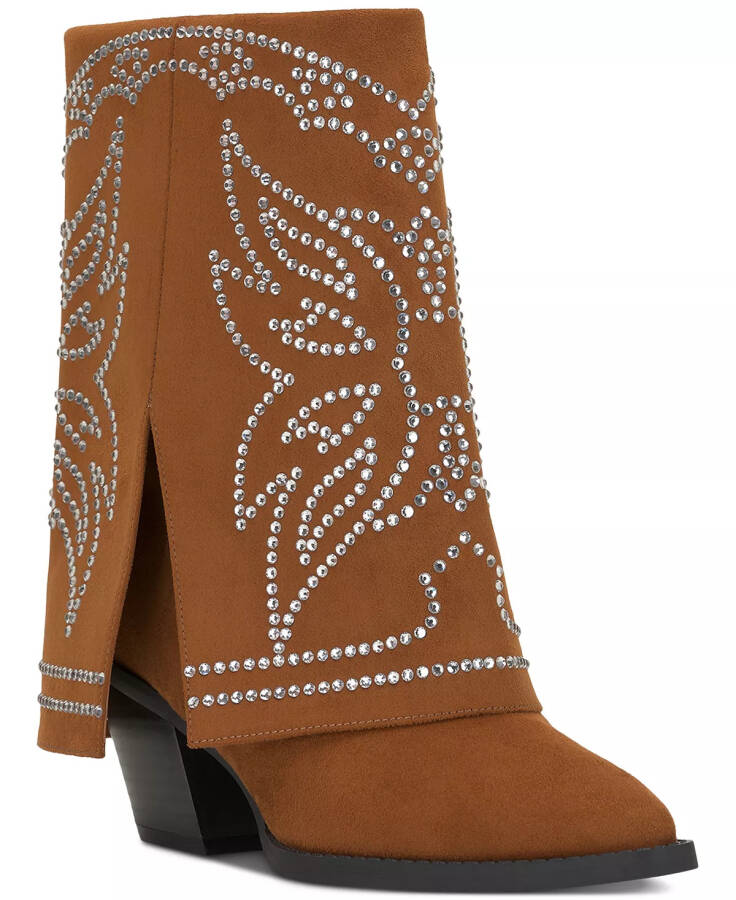 Women's Jadiza Fold-Over Cuffed Cowboy Boots, Created for Modazone Cognac Bling - 7