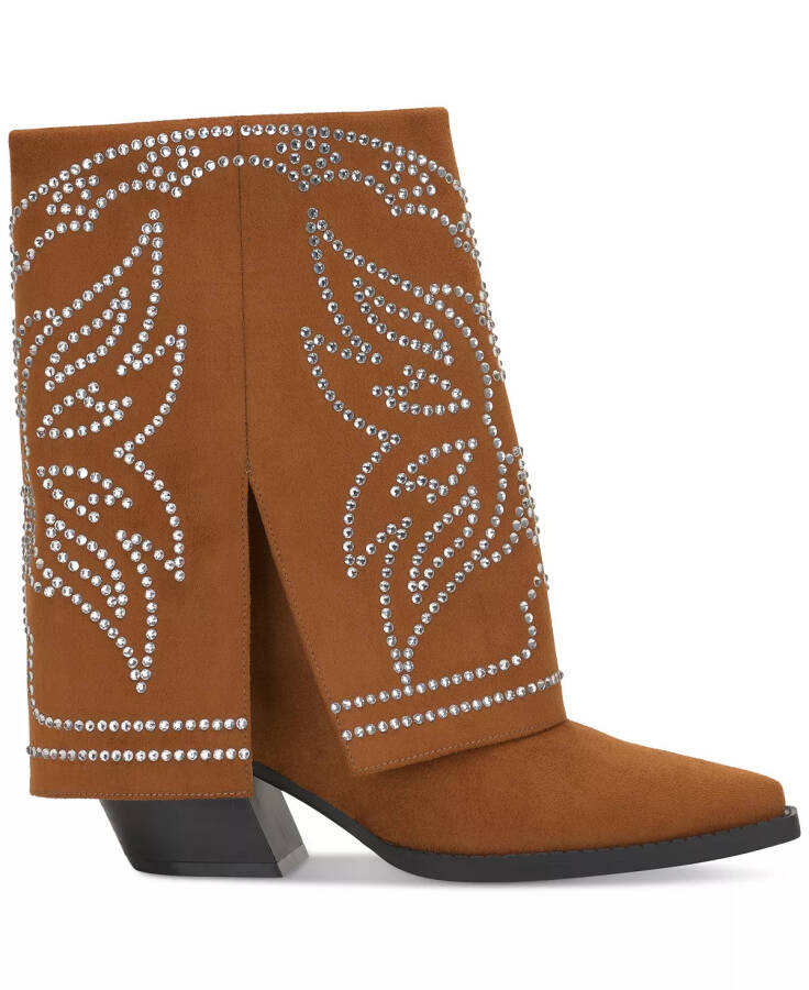 Women's Jadiza Fold-Over Cuffed Cowboy Boots, Created for Modazone Cognac Bling - 8