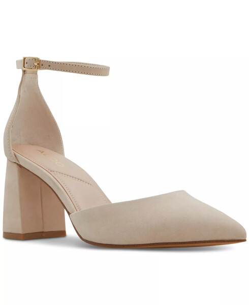 Women's Jan Pointed-Toe Ankle-Strap Block-Heel Pumps Medium Beige Leather - 1