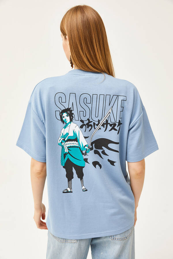 Women's Japanese Blue Front Back Printed 2 Thread Unisex Oversize T-Shirt TSH-19000696 - 5