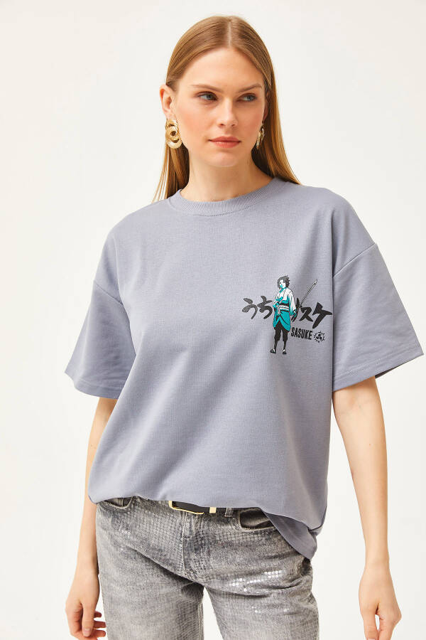 Women's Japanese Grey Front Back Printed 2 Thread Unisex Oversize T-Shirt TSH-19000696 - 2