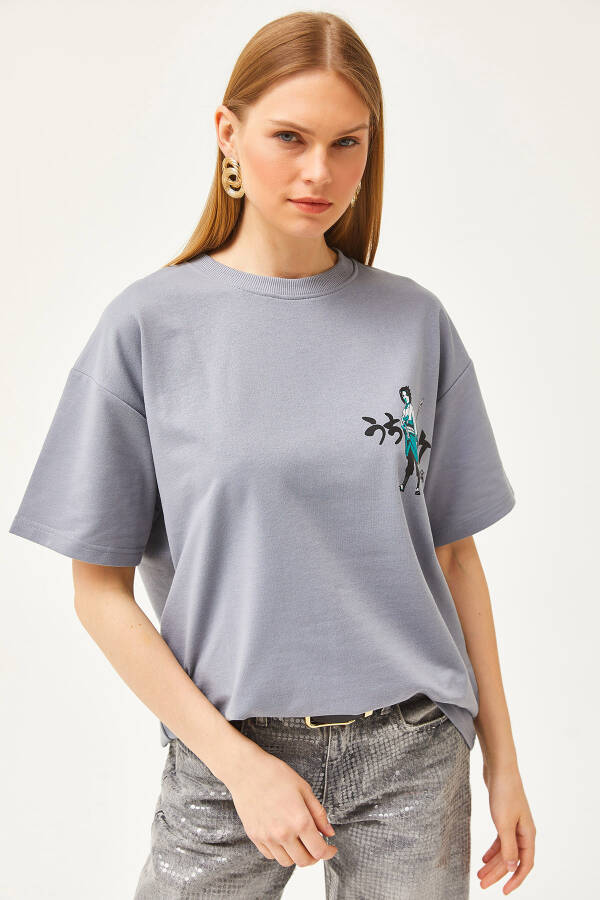 Women's Japanese Grey Front Back Printed 2 Thread Unisex Oversize T-Shirt TSH-19000696 - 3