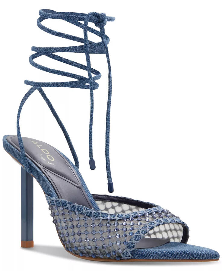 Women's Jessamine Rhinestone Tie-Up Stiletto Dress Sandals Mesh Medium Blue - 1