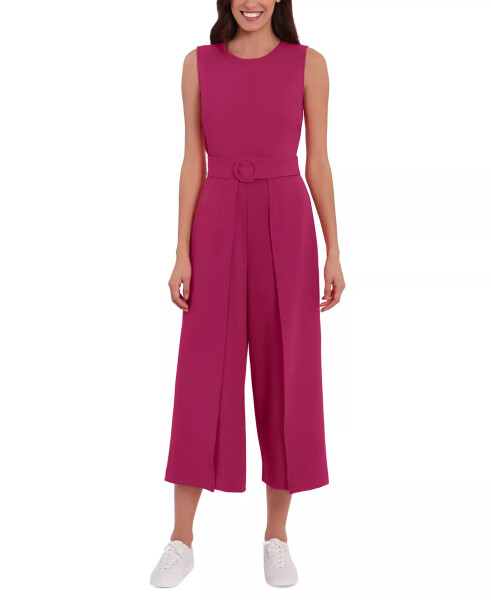 Women's Jewel Neck Belted Cropped Jumpsuit Cherry - 1