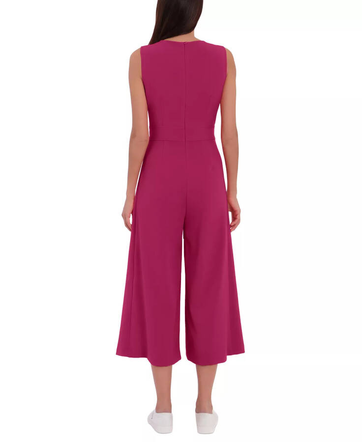 Women's Jewel Neck Belted Cropped Jumpsuit Cherry - 2