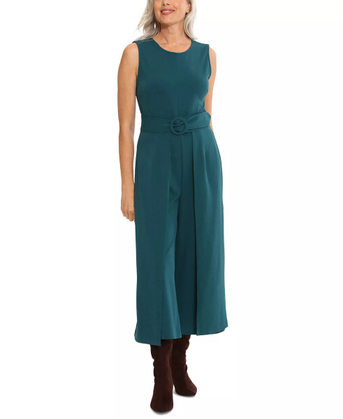 Women's Jewel Neck Belted Cropped Jumpsuit Deep Teal - 3