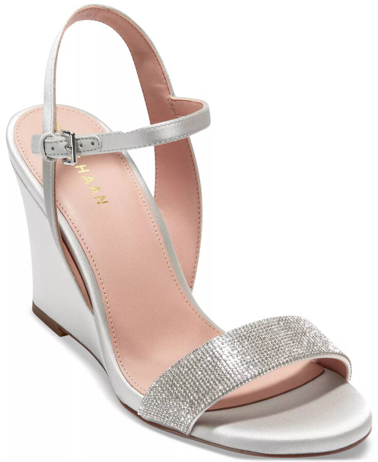 Women's Josie Wedge Sandals All Over Crystal, Grey Satin - 1