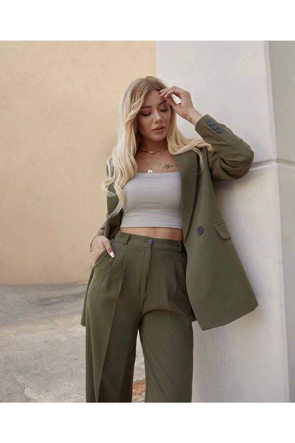 Women's Khaki Blazer Jacket and Pants Set - 4