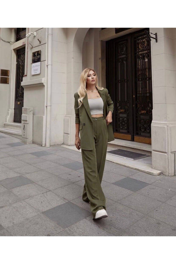 Women's Khaki Blazer Jacket and Pants Set - 5