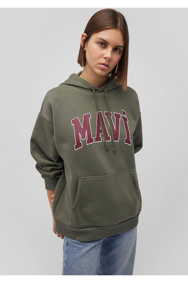 Women's Khaki Green M1600361-71581 Hooded Sweatshirt - 8