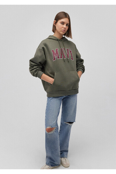 Women's Khaki Green M1600361-71581 Hooded Sweatshirt - 1