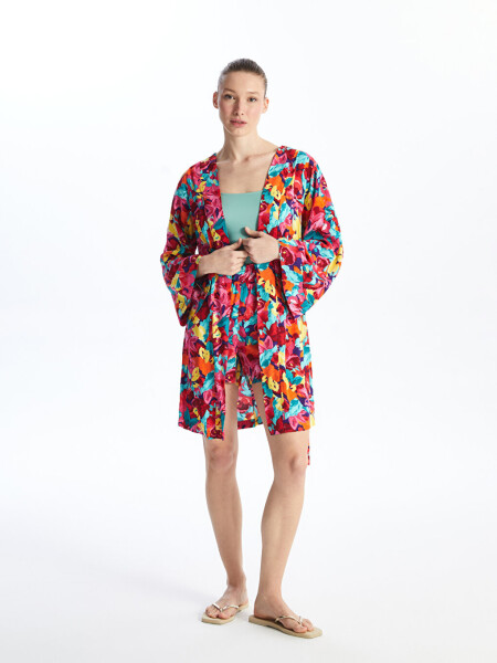 Women's Kimono and Shorts Set with Shawl Collar and Floral Print - 1