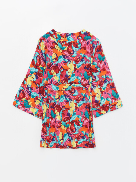 Women's Kimono and Shorts Set with Shawl Collar and Floral Print - 9