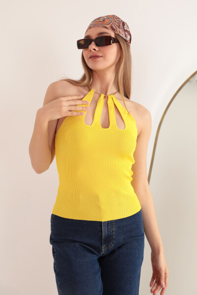 Women's Knit Fabric Chain Detail Blouse - Yellow - 1