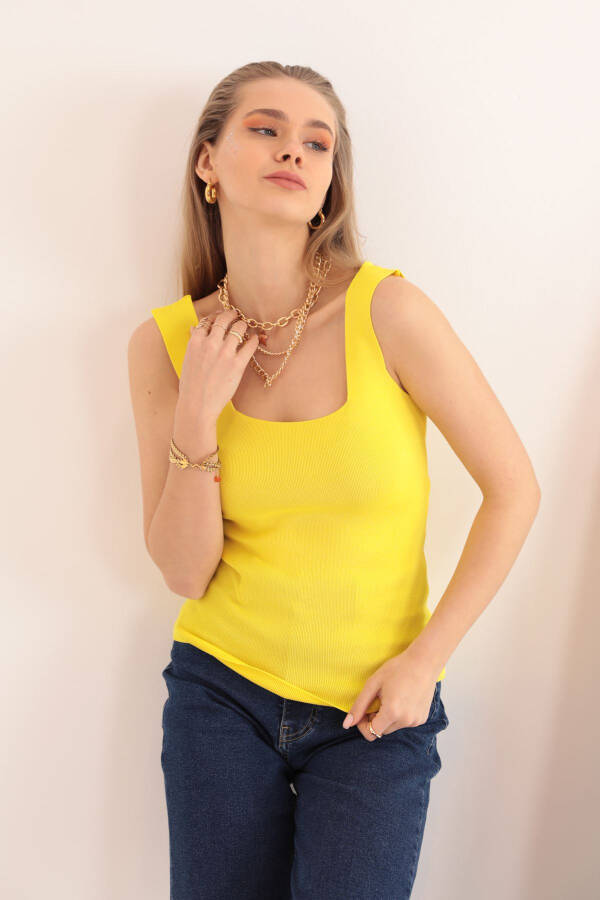 Women's Knit Square Neck Blouse - Yellow - 1