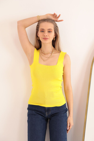 Women's Knit Square Neck Blouse - Yellow - 2