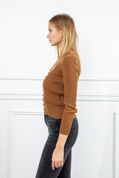 Women's Knit V-Neck Full Fit Button Cardigan - Coffee - 7