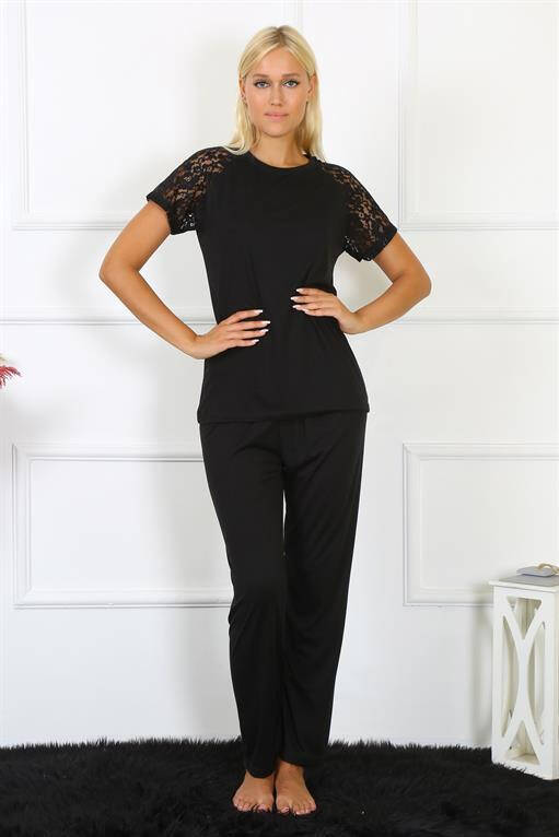 Women's Lace Sleeve Combed Cotton Pajama Set 4147 - 1