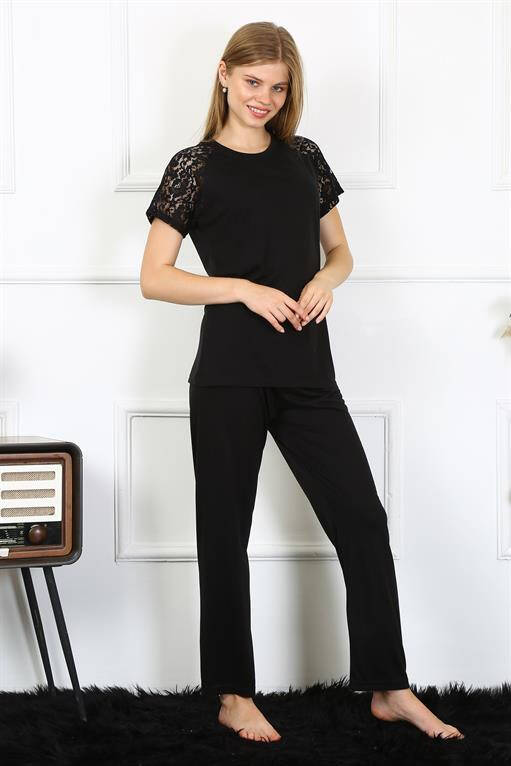 Women's Lace Sleeve Combed Cotton Pajama Set 4147 - 6