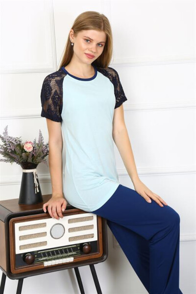 Women's Lace Sleeve Combed Cotton Pajama Set 4148 - 7