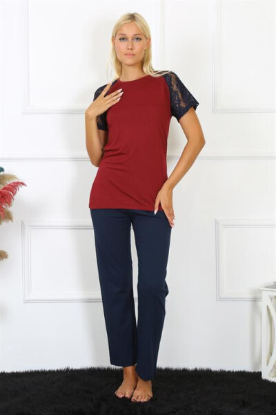 Women's Lace Sleeve Combed Cotton Pajama Set 4149 - 1