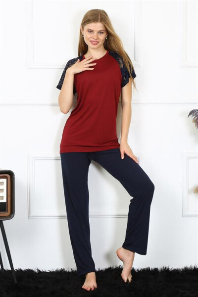 Women's Lace Sleeve Combed Cotton Pajama Set 4149 - 7