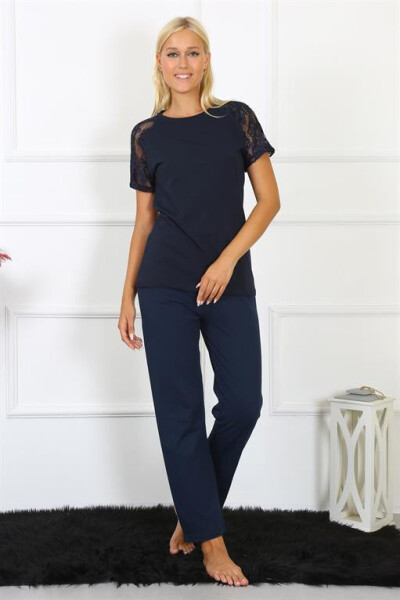 Women's Lace Sleeve Combed Cotton Pajama Set 4150 - 1