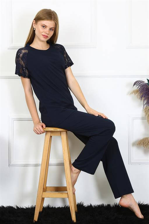 Women's Lace Sleeve Combed Cotton Pajama Set 4150 - 5