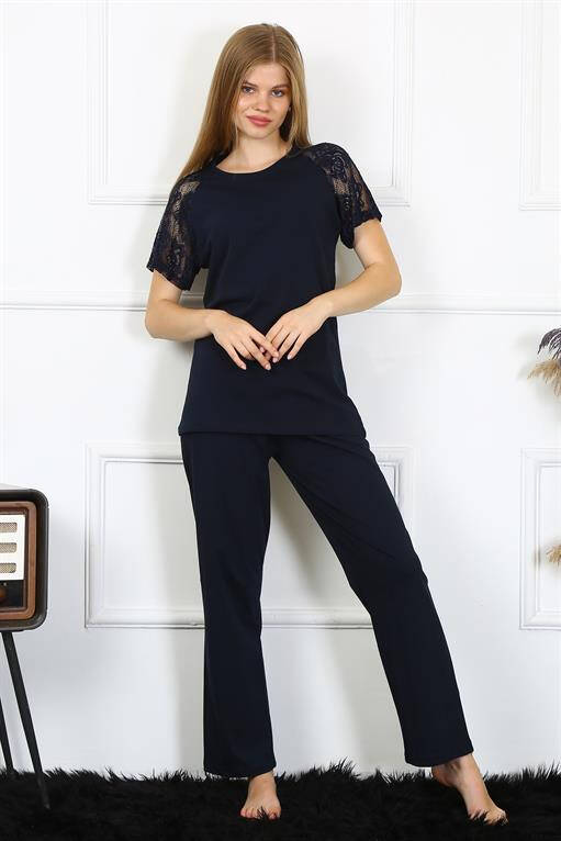 Women's Lace Sleeve Combed Cotton Pajama Set 4150 - 6