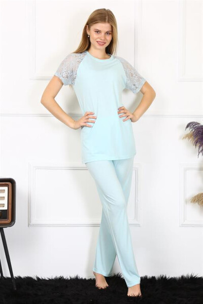 Women's Lace Sleeve Combed Cotton Pajama Set 4151 - 5