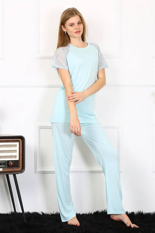 Women's Lace Sleeve Combed Cotton Pajama Set 4151 - 6