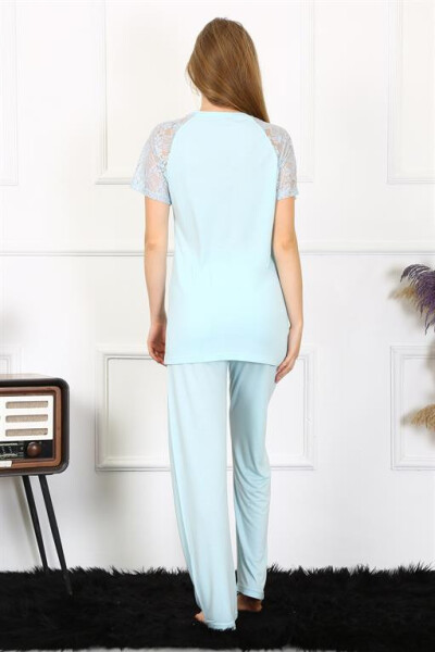 Women's Lace Sleeve Combed Cotton Pajama Set 4151 - 9