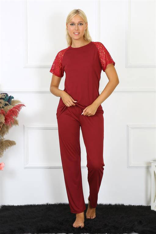 Women's Lace Sleeve Combed Cotton Pajama Set 4152 - 1