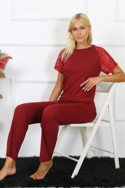 Women's Lace Sleeve Combed Cotton Pajama Set 4152 - 3