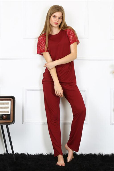 Women's Lace Sleeve Combed Cotton Pajama Set 4152 - 5