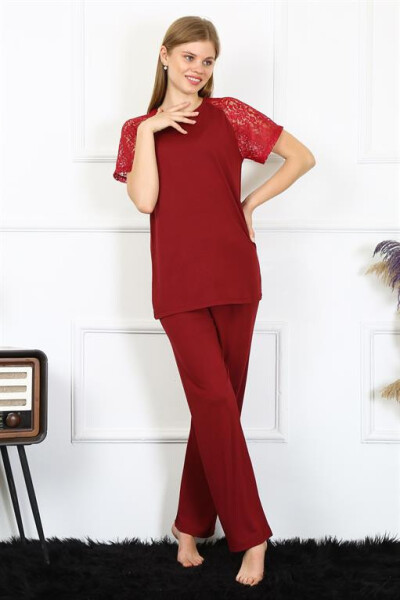 Women's Lace Sleeve Combed Cotton Pajama Set 4152 - 6