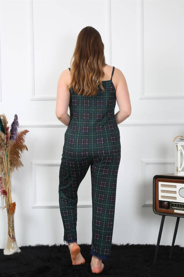 Women's Large Size Green Plaid Rope Strap Pajamas Set 202197 - 5