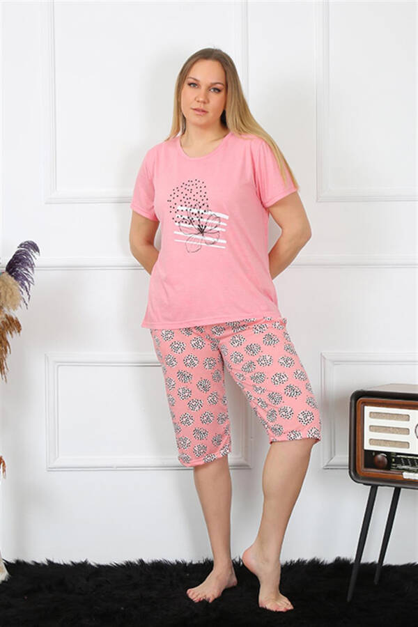 Women's Large Size Viscon Pink Capri Pajamas Set 202192 - 4