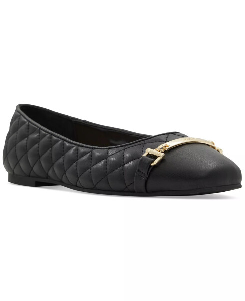 Women's Leanne Quilted Hardware Slip-On Flats Black Leather - 1